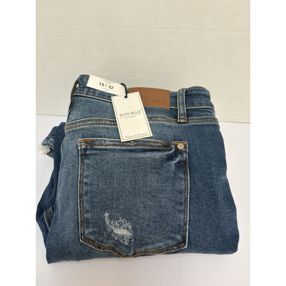 Judy Blue Mid Rise Dad Jean Distressed Frayed Hem Denim Size 15/32 Style #82605